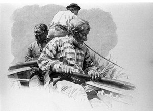 Les rameurs sur un bateau sur la rivière Anapo en Sicile. - Unknown artist