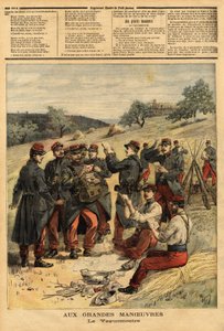 Le vaguemestre, le militaire chargé de la distribution du courrier aux troupes. Gravure dans « Le petit journal » 23/09/1893. Collection Selva. - Unknown artist