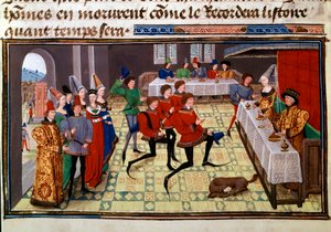 Le banquet de mariage de Clarisse, fille du roi Yvon de Gascogne et de Renaud Miniature du manuscrit "Renaud de Montauban" ou "Les quatre fils Aymon" par Loyset Liedet (actif entre 1448 et 1478). Ms. 5073. 15ème siècle Bibliothèque - Unknown artist