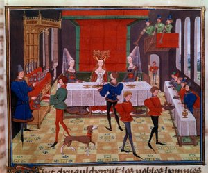 Le banquet de mariage de Clarisse, fille du roi Yvon de Gascogne et Renaud. Miniature du manuscrit « Renaud de Montauban » ou « Les quatre fils Aymon » par Loyset Liedet (actif entre 1448 et 1478). Ms. 5073. 15e siècle Bibliothèque - Unknown artist