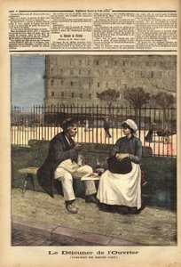 Le déjeuner des ouvriers, reproduction du tableau de Henri Cain (1859-1930), peintre et dramaturge. Gravure dans « Le petit journal » 18/04/1891. Collection Selva - Unknown artist
