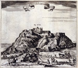Tibet. Vue du Pothala, palais du Dalaï Lama à Lhassa. "De China Monumenta" par Athanasius Kircher, Amsterdam 1667.