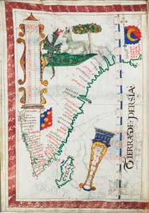Tierra de Persia, échelle : environ 1:13 500 000, montrant des lieux supplémentaires en Inde du Sud et au Sri Lanka, c.1550-60 - Unknown artist