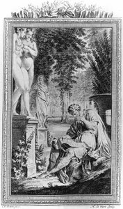 Titus Lucretius Carus (Lucrèce) philosophe et poète romain dans « De Rerum natura », Gravure du 18ème siècle.