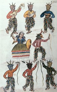 Danse traditionnelle des Diablicos au Pérou, du livre "Trujillo del Peru" ou "Códice Martínez Compañón", par Baltazar Martinez Compañón y Bujanda, évêque de Trujillo (1782-1785) - Unknown artist