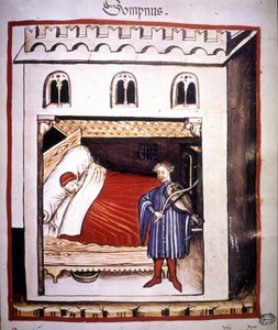 Traité de médecine "Tacuinum sanitatis" du 14ème siècle : le sommeil. - Unknown artist