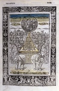 Triomphe de la renommée de Francesco Petrarca (Pétrarque). Miniature sd. Bibl. Trivulziana, Milan