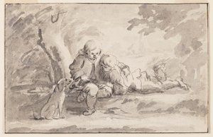 Deux garçons regardant un livre - Unknown artist