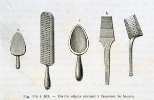 Divers objets utilisés pour façonner le beurre - dans "Les merveilles de l