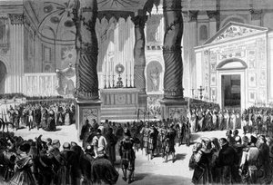 Concile Vatican I. Rome. Les prélats traversant la basilique Saint-Pierre pour se rendre à la salle du Conseil. 1870 - Unknown artist