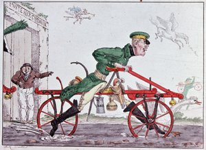 Vélocipèdes draisiennes - caricature sur le Baron Drais