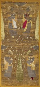 Panneau de velours avec quatre jeunes sentant des fleurs - Unknown artist