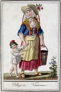Village vénitien avec son fils. Gravure du 18ème siècle - Unknown artist