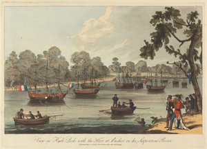 Vue dans Hyde Park, avec la flotte à l