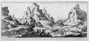 Vue des caravanes dans le désert du Sinaï. Gravure du XVIIIe siècle
