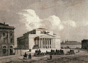 Vue du Théâtre Bolchoï à Moscou, Russie en 1838. Gravure du XIXe siècle - Unknown artist