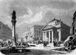 Vue de la Place de la Bourse à Trieste (période autrichienne), gravure du 19ème siècle - Unknown artist