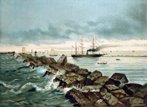 Vue du canal de Suez inauguré le 17/09/1869. Chromolithographie du 19ème siècle - Unknown artist