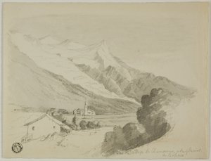 Vue du village de Chamonix et du glacier des Bossons