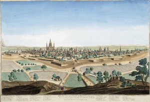 Vue de la ville de Milan, Italie avec la cathédrale et les fortifications. Gravure du 18ème siècle - Unknown artist