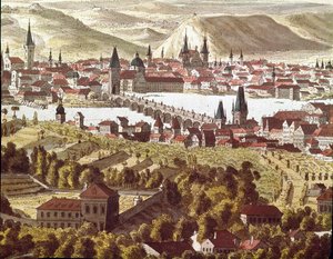 Vue de la ville de Prague au XVIIIe siècle (dessin) - Unknown artist
