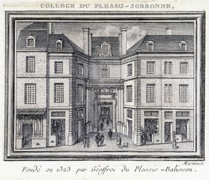 Vue de la façade extérieure du collège de Plessis Sorbonne (Paris), fondé en 1323 par Geoffroy de Plessis Balisson utilisé de 1848 à 1849 par l