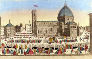 Vue de la grande cathédrale de Florence (Duomo Santa Maria del Fiore) réalisée par Filippo Brunelleschi, le jour de la procession du Saint-Dieu. Vers 1790 - Unknown artist