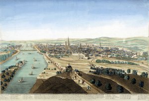 Vue du port et de la ville de Rouen ; Gravure du 18e siècle