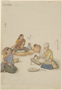 Villageois en train de moudre du maïs, page de l