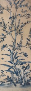 Panneau de papier peint avec oiseaux et arbres en fleurs - Unknown artist