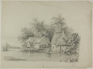 Moulin à eau et chaumières - Unknown artist