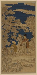 Tapisserie tissée : Trois dieux étoiles et la joie personnifiée en deux enfants - Unknown artist