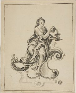 Femme assise sur un rouleau rococo - Unknown artist