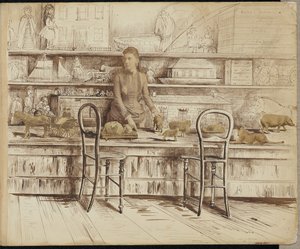 [Femme à un comptoir de jouets] - Unknown artist