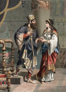 Xerxès Ier, roi achéménide de Perse (519-465 av. J.-C.) avec sa femme Amestris. gravure de 1881 dans « El Culto de la Hermosura » par Juan Justo Huguet, Molinas Hermanos éditeurs - Unknown artist