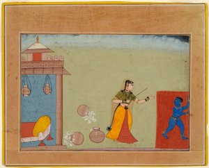 Yashoda châtie son fils adoptif, le jeune Krishna, page d