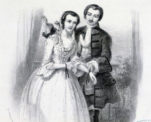 Jeune homme courtisant une jeune femme, début 19e siècle - Unknown artist