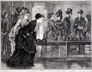 Jeunes femmes jouant au bowling, aux États-Unis, vers 1870 - gravure - Unknown artist