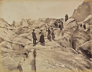 Randonneurs sur la « Mer de Glace » sur le Mont Blanc, Chamonix, France - Unknown photographer