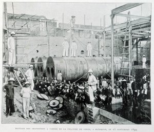 Installation des chaudières à vapeur de la filature de coton de Haiphong le 25/9/1899 - dans « Le Tonkin en 1900 » par Robert Dubois - Unknown photographer