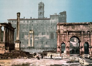 Rome. Temple de Saturne et Arc de Septime Sévère. Photochrome sd. vers 1900