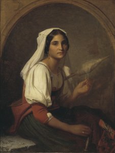 Une femme italienne filant du lin - Uno Troili
