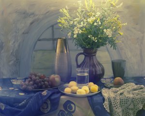 Fleurs sauvages et fruits frais