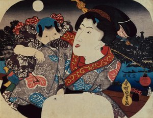 Une femme portant un enfant sur son dos - Utagawa Kunisada