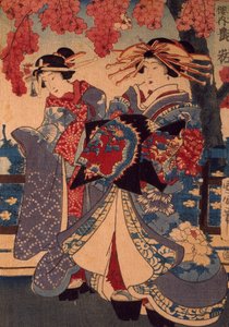 Deux femmes dans un jardin fleuri, par Utagawa Kunisada