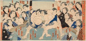 Combat de sumo entre Wahigayama et Jimmaru - Utagawa Kunisada