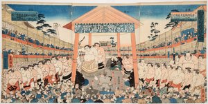 Kanjin Ozumo (procession de lutteurs de sumo pour un combat de collecte de fonds) - Utagawa Kunisada