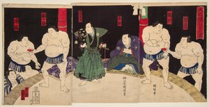 Combat des lutteurs de sumo Umegatan et Sakaigawa - Utagawa  Kuniaki