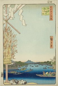 Rivière Asakusa, grande rive, rivière Miyato (Asakusagawa Okawabata Miyatogawa), n° 60 de la série "Cent vues célèbres d