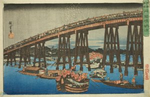Se rafraîchir au pont Ryogoku (Ryogokubashi noryo), de la série "Lieux célèbres d